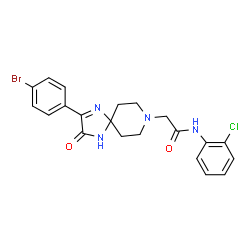 ChemSpider 2D Image | 2-[2-(4-Bromophenyl)-3-oxo-1,4,8-triazaspiro[4.5]dec-1-en-8-yl]-N-(2-chlorophenyl)acetamide | C21H20BrClN4O2