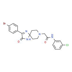 ChemSpider 2D Image | 2-[2-(4-Bromophenyl)-3-oxo-1,4,8-triazaspiro[4.5]dec-1-en-8-yl]-N-(3-chlorophenyl)acetamide | C21H20BrClN4O2