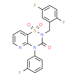 ChemSpider 2D Image | 2-(2,5-Difluorobenzyl)-4-(3-fluorophenyl)-2H-pyrido[2,3-e][1,2,4]thiadiazin-3(4H)-one 1,1-dioxide | C19H12F3N3O3S