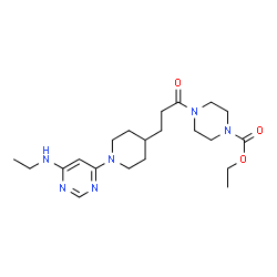 ChemSpider 2D Image | ethyl 4-[3-[1-[6-(ethylamino)pyrimidin-4-yl]-4-piperidyl]propanoyl]piperazine-1-carboxylate | C21H34N6O3