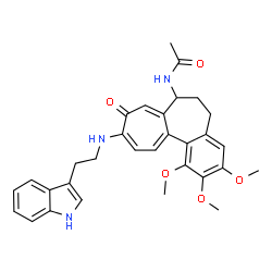 ChemSpider 2D Image | N-(10-{[2-(1H-Indol-3-yl)ethyl]amino}-1,2,3-trimethoxy-9-oxo-5,6,7,9-tetrahydrobenzo[a]heptalen-7-yl)acetamide | C31H33N3O5