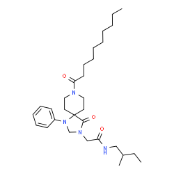 ChemSpider 2D Image | 2-(8-Decanoyl-4-oxo-1-phenyl-1,3,8-triazaspiro[4.5]dec-3-yl)-N-(2-methylbutyl)acetamide | C30H48N4O3