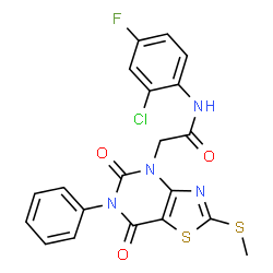 ChemSpider 2D Image | N-(2-Chloro-4-fluorophenyl)-2-[2-(methylsulfanyl)-5,7-dioxo-6-phenyl-6,7-dihydro[1,3]thiazolo[4,5-d]pyrimidin-4(5H)-yl]acetamide | C20H14ClFN4O3S2