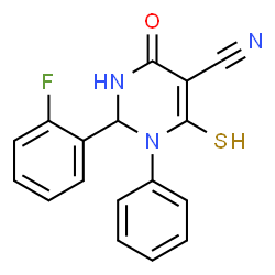 ChemSpider 2D Image | 5-pyrimidinecarbonitrile, 2-(2-fluorophenyl)-1,2-dihydro-4-hydroxy-6-mercapto-1-phenyl- | C17H12FN3OS