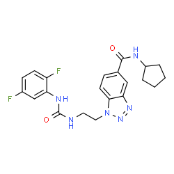 ChemSpider 2D Image | N-Cyclopentyl-1-(2-{[(2,5-difluorophenyl)carbamoyl]amino}ethyl)-1H-benzotriazole-5-carboxamide | C21H22F2N6O2