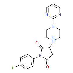 ChemSpider 2D Image | 1-[1-(4-Fluorophenyl)-2,5-dioxo-3-pyrrolidinyl]-4-(2-pyrimidinyl)piperazin-1-ium | C18H19FN5O2