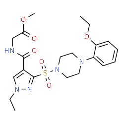 ChemSpider 2D Image | Methyl N-[(3-{[4-(2-ethoxyphenyl)-1-piperazinyl]sulfonyl}-1-ethyl-1H-pyrazol-4-yl)carbonyl]glycinate | C21H29N5O6S