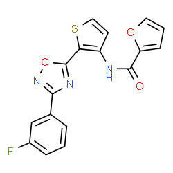 ChemSpider 2D Image | N-{2-[3-(3-Fluorophenyl)-1,2,4-oxadiazol-5-yl]-3-thienyl}-2-furamide | C17H10FN3O3S