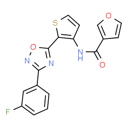 ChemSpider 2D Image | N-{2-[3-(3-Fluorophenyl)-1,2,4-oxadiazol-5-yl]-3-thienyl}-3-furamide | C17H10FN3O3S