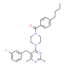 ChemSpider 2D Image | (4-Butylphenyl){4-[5-(3-fluorobenzyl)-2,6-dimethyl-4-pyrimidinyl]-1-piperazinyl}methanone | C28H33FN4O