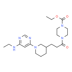 ChemSpider 2D Image | Ethyl 4-(3-{1-[6-(ethylamino)-4-pyrimidinyl]-3-piperidinyl}propanoyl)-1-piperazinecarboxylate | C21H34N6O3