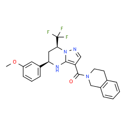 ChemSpider 2D Image | 3,4-Dihydro-2(1H)-isoquinolinyl[(5R,7S)-5-(3-methoxyphenyl)-7-(trifluoromethyl)-4,5,6,7-tetrahydropyrazolo[1,5-a]pyrimidin-3-yl]methanone | C24H23F3N4O2
