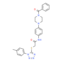 ChemSpider 2D Image | N-[4-(4-Benzoyl-1-piperazinyl)phenyl]-2-{[1-(4-methylphenyl)-1H-tetrazol-5-yl]sulfanyl}acetamide | C27H27N7O2S