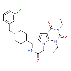 ChemSpider 2D Image | N-{[1-(3-Chlorobenzyl)-4-piperidinyl]methyl}-2-(1,3-diethyl-2,4-dioxo-1,2,3,4-tetrahydro-7H-pyrrolo[2,3-d]pyrimidin-7-yl)acetamide | C25H32ClN5O3
