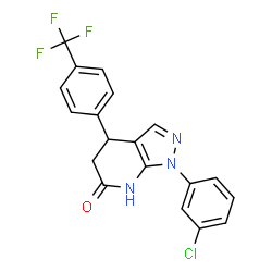 ChemSpider 2D Image | 1-(3-Chlorophenyl)-4-[4-(trifluoromethyl)phenyl]-1,4,5,7-tetrahydro-6H-pyrazolo[3,4-b]pyridin-6-one | C19H13ClF3N3O