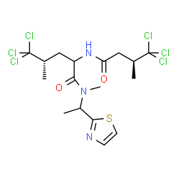 ChemSpider 2D Image | (4S)-5,5,5-Trichloro-N-methyl-N-[1-(1,3-thiazol-2-yl)ethyl]-N~2~-[(3S)-4,4,4-trichloro-3-methylbutanoyl]leucinamide | C17H23Cl6N3O2S
