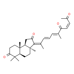 ChemSpider 2D Image | (3Z,3aS,5aR,9aR,9bR)-3a,6,6,9a-Tetramethyl-3-[(3E,5E,8Z)-6-methyl-7,10-dioxo-3,5,8-undecatrien-2-ylidene]decahydro-1H-cyclopenta[a]naphthalene-2,7-dione | C29H38O4