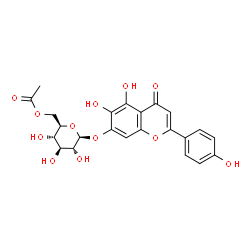 ChemSpider 2D Image | 5,6-Dihydroxy-2-(4-hydroxyphenyl)-4-oxo-4H-chromen-7-yl 6-O-acetyl-beta-D-glucopyranoside | C23H22O12