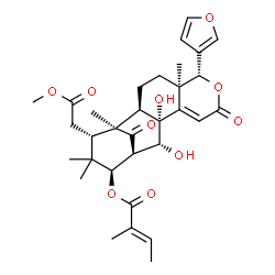 ChemSpider 2D Image | (1S,2R,5R,6R,11R,12R,13S,14R,16S)-6-(3-Furyl)-11,12-dihydroxy-16-(2-methoxy-2-oxoethyl)-1,5,15,15-tetramethyl-8,17-dioxo-7-oxatetracyclo[11.3.1.0~2,11~.0~5,10~]heptadec-9-en-14-yl (2E)-2-methyl-2-bute
noate | C32H40O10