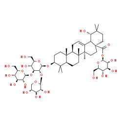 ChemSpider 2D Image | 1-O-[(3beta,18xi,19alpha)-3-{[beta-D-Glucopyranosyl-(1->3)-[beta-D-xylopyranosyl-(1->2)]-beta-D-glucopyranosyl]oxy}-19-hydroxy-28-oxoolean-12-en-28-yl]-beta-D-glucopyranose | C53H86O23