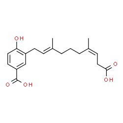 ChemSpider 2D Image | 3-[(2E,7Z)-9-Carboxy-3,7-dimethyl-2,7-nonadien-1-yl]-4-hydroxybenzoic acid | C19H24O5