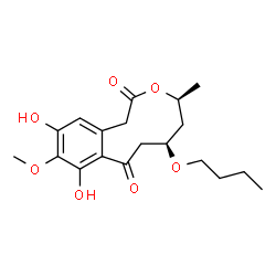 ChemSpider 2D Image | (4S,6R)-6-Butoxy-9,11-dihydroxy-10-methoxy-4-methyl-4,5,6,7-tetrahydro-2H-3-benzoxecine-2,8(1H)-dione | C19H26O7