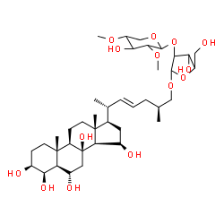 ChemSpider 2D Image | (3beta,4beta,5alpha,6alpha,15beta,22E,25S)-3,4,6,8,15-Pentahydroxycholest-22-en-27-yl 2-O-(2,4-di-O-methylpentopyranosyl)pentofuranoside | C39H66O14