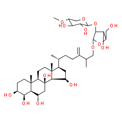 ChemSpider 2D Image | (3beta,4beta,5alpha,6alpha,15beta)-3,4,6,8,15-Pentahydroxyergost-24(28)-en-26-yl 2-O-(4-O-methylpentopyranosyl)pentofuranoside | C39H66O14