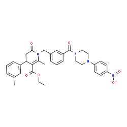 ChemSpider 2D Image | Ethyl 2-methyl-4-(3-methylphenyl)-1-(3-{[4-(4-nitrophenyl)-1-piperazinyl]carbonyl}benzyl)-6-oxo-1,4,5,6-tetrahydro-3-pyridinecarboxylate | C34H36N4O6