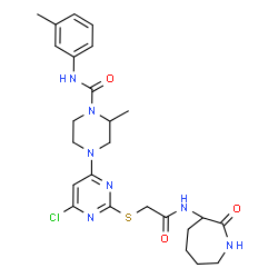 ChemSpider 2D Image | 4-[6-Chloro-2-({2-oxo-2-[(2-oxo-3-azepanyl)amino]ethyl}sulfanyl)-4-pyrimidinyl]-2-methyl-N-(3-methylphenyl)-1-piperazinecarboxamide | C25H32ClN7O3S