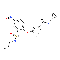 ChemSpider 2D Image | N-Cyclopropyl-1-methyl-5-[4-nitro-2-(propylsulfamoyl)phenoxy]-1H-pyrazole-3-carboxamide | C17H21N5O6S
