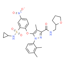 ChemSpider 2D Image | 5-[2-(Cyclopropylsulfamoyl)-4-nitrophenoxy]-1-(2,3-dimethylphenyl)-4-methyl-N-(tetrahydro-2-furanylmethyl)-1H-pyrazole-3-carboxamide | C27H31N5O7S