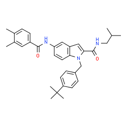 ChemSpider 2D Image | 5-[(3,4-Dimethylbenzoyl)amino]-N-isobutyl-1-[4-(2-methyl-2-propanyl)benzyl]-1H-indole-2-carboxamide | C33H39N3O2