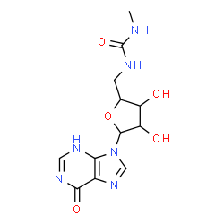 ChemSpider 2D Image | 9-{5-Deoxy-5-[(methylcarbamoyl)amino]pentofuranosyl}-3,9-dihydro-6H-purin-6-one | C12H16N6O5