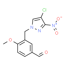 ChemSpider 2D Image | 3-[(4-chloro-3-nitropyrazol-1-yl)methyl]-4-methoxybenzaldehyde | C12H10ClN3O4