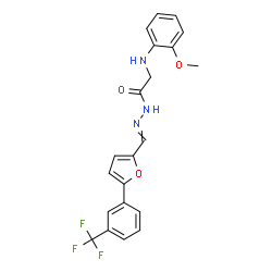 ChemSpider 2D Image | 2-[(2-Methoxyphenyl)amino]-N'-({5-[3-(trifluoromethyl)phenyl]-2-furyl}methylene)acetohydrazide | C21H18F3N3O3