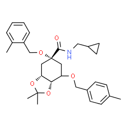 ChemSpider 2D Image | (3aR,5R,7aS)-N-(Cyclopropylmethyl)-2,2-dimethyl-5-[(2-methylbenzyl)oxy]-7-[(4-methylbenzyl)oxy]hexahydro-1,3-benzodioxole-5-carboxamide | C30H39NO5