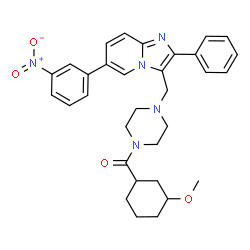 ChemSpider 2D Image | (3-Methoxycyclohexyl)(4-{[6-(3-nitrophenyl)-2-phenylimidazo[1,2-a]pyridin-3-yl]methyl}-1-piperazinyl)methanone | C32H35N5O4