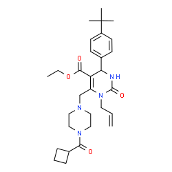 ChemSpider 2D Image | Ethyl 1-allyl-6-{[4-(cyclobutylcarbonyl)-1-piperazinyl]methyl}-4-[4-(2-methyl-2-propanyl)phenyl]-2-oxo-1,2,3,4-tetrahydro-5-pyrimidinecarboxylate | C30H42N4O4