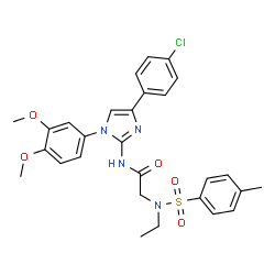 ChemSpider 2D Image | N-[4-(4-Chlorophenyl)-1-(3,4-dimethoxyphenyl)-1H-imidazol-2-yl]-N~2~-ethyl-N~2~-[(4-methylphenyl)sulfonyl]glycinamide | C28H29ClN4O5S