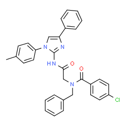 ChemSpider 2D Image | N-Benzyl-4-chloro-N-(2-{[1-(4-methylphenyl)-4-phenyl-1H-imidazol-2-yl]amino}-2-oxoethyl)benzamide | C32H27ClN4O2