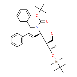 ChemSpider 2D Image | 2-Methyl-2-propanyl benzyl[(1E,3R,4R,5S)-5-{[dimethyl(2-methyl-2-propanyl)silyl]oxy}-4-formyl-1-phenyl-1-hexen-3-yl]carbamate | C31H45NO4Si