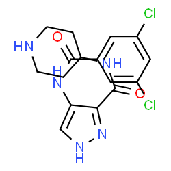 ChemSpider 2D Image | 4-[(3,5-Dichlorobenzoyl)amino]-N-(4-piperidinyl)-1H-pyrazole-3-carboxamide | C16H17Cl2N5O2
