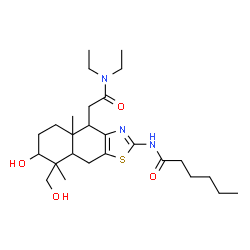ChemSpider 2D Image | N-{4-[2-(Diethylamino)-2-oxoethyl]-7-hydroxy-8-(hydroxymethyl)-4a,8-dimethyl-4,4a,5,6,7,8,8a,9-octahydronaphtho[2,3-d][1,3]thiazol-2-yl}hexanamide | C26H43N3O4S