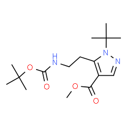 ChemSpider 2D Image | Methyl 1-(2-methyl-2-propanyl)-5-[2-({[(2-methyl-2-propanyl)oxy]carbonyl}amino)ethyl]-1H-pyrazole-4-carboxylate | C16H27N3O4