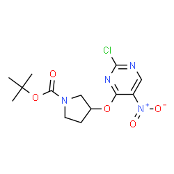 ChemSpider 2D Image | 2-Methyl-2-propanyl 3-[(2-chloro-5-nitro-4-pyrimidinyl)oxy]-1-pyrrolidinecarboxylate | C13H17ClN4O5