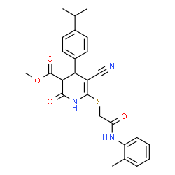 ChemSpider 2D Image | Methyl 5-cyano-4-(4-isopropylphenyl)-6-({2-[(2-methylphenyl)amino]-2-oxoethyl}sulfanyl)-2-oxo-1,2,3,4-tetrahydro-3-pyridinecarboxylate | C26H27N3O4S