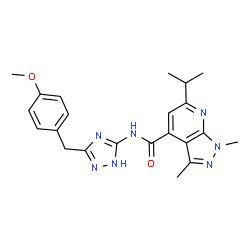 ChemSpider 2D Image | 6-Isopropyl-N-[3-(4-methoxybenzyl)-1H-1,2,4-triazol-5-yl]-1,3-dimethyl-1H-pyrazolo[3,4-b]pyridine-4-carboxamide | C22H25N7O2