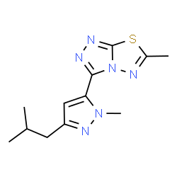 ChemSpider 2D Image | 3-(3-Isobutyl-1-methyl-1H-pyrazol-5-yl)-6-methyl[1,2,4]triazolo[3,4-b][1,3,4]thiadiazole | C12H16N6S