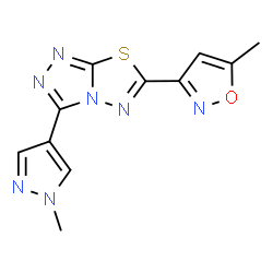 ChemSpider 2D Image | 6-(5-Methyl-1,2-oxazol-3-yl)-3-(1-methyl-1H-pyrazol-4-yl)[1,2,4]triazolo[3,4-b][1,3,4]thiadiazole | C11H9N7OS